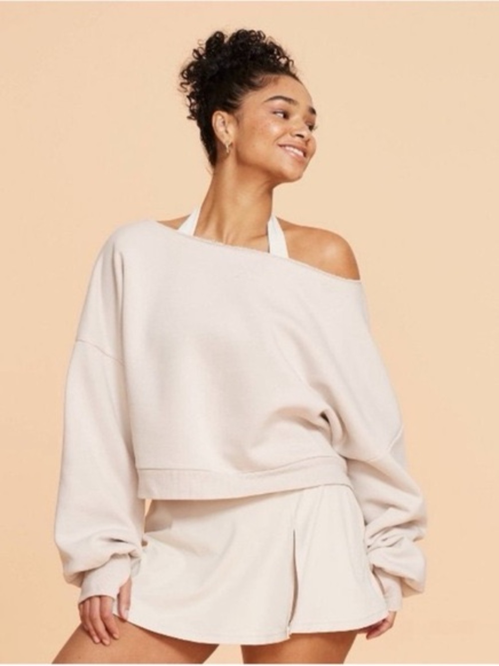 Blogilates Cream Off-the-Shoulder Sweater with Balloon Sleeves 1X